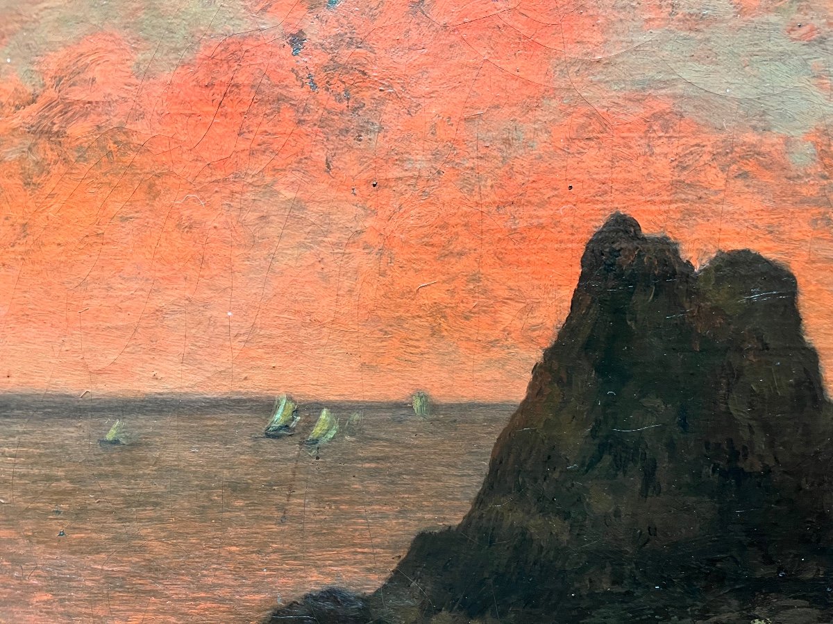 Tableau marine Bretagne coucher de Soleil  Peinture fauve  Signée Albert Boufflet Vers 1900-photo-3