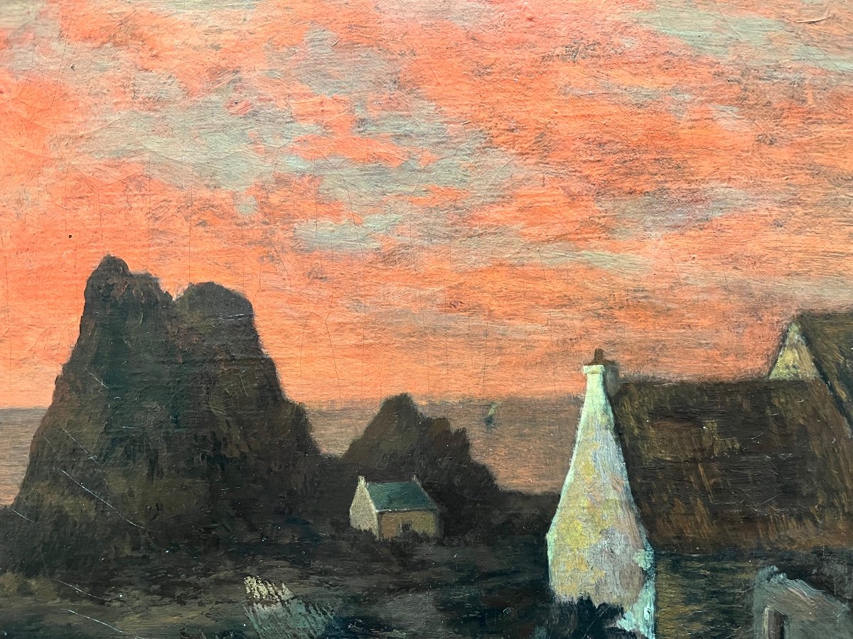 Tableau marine Bretagne coucher de Soleil  Peinture fauve  Signée Albert Boufflet Vers 1900-photo-3