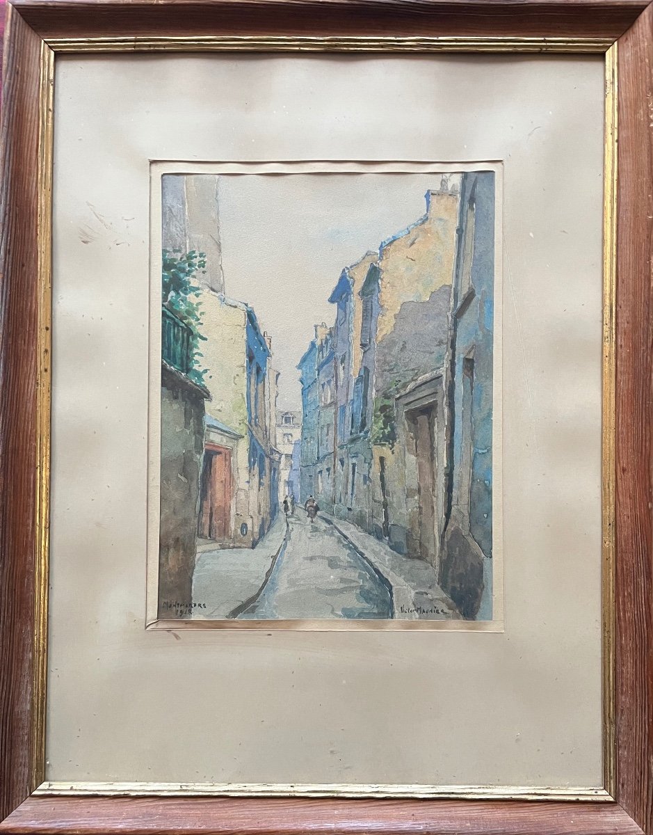 Tableau Paris Montmartre Aquarelle Sign&eacute;e Et Dat&eacute;e Victor Maunier 1948-photo-2