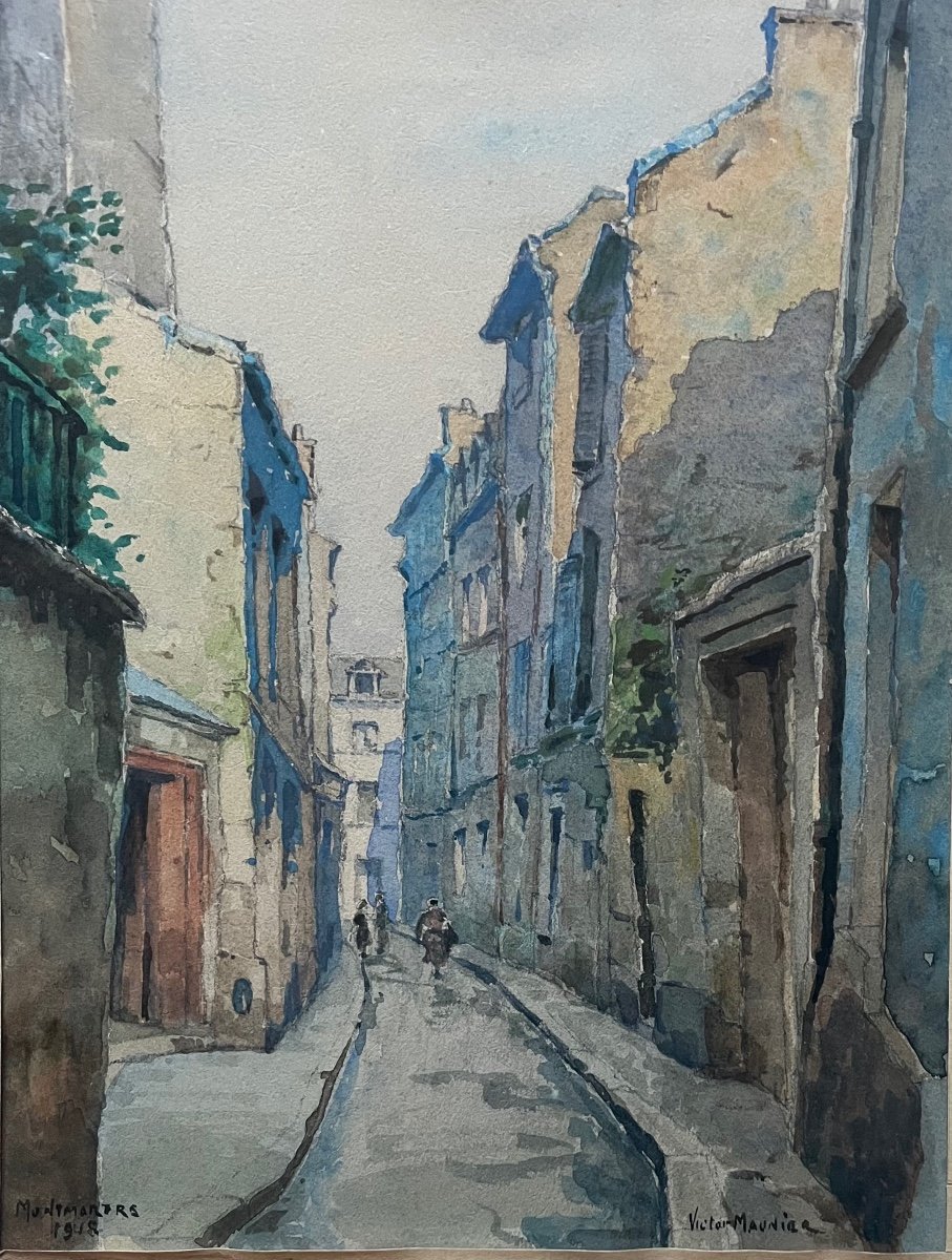 Tableau Paris Montmartre Aquarelle Sign&eacute;e Et Dat&eacute;e Victor Maunier 1948-photo-4