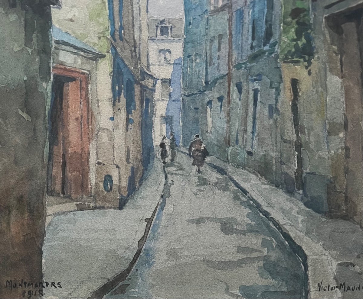 Tableau Paris Montmartre Aquarelle Sign&eacute;e Et Dat&eacute;e Victor Maunier 1948-photo-6