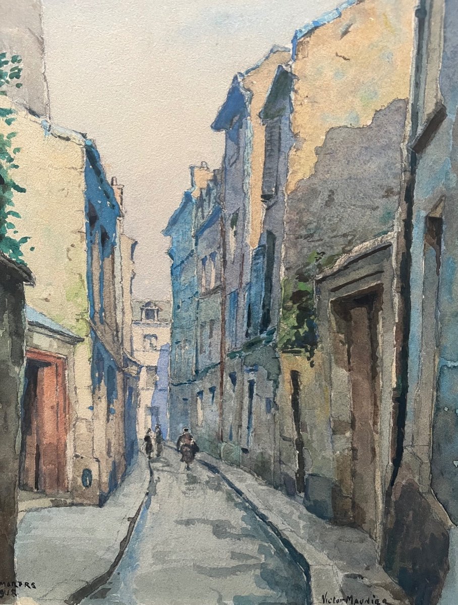 Tableau Paris Montmartre Aquarelle Sign&eacute;e Et Dat&eacute;e Victor Maunier 1948-photo-7