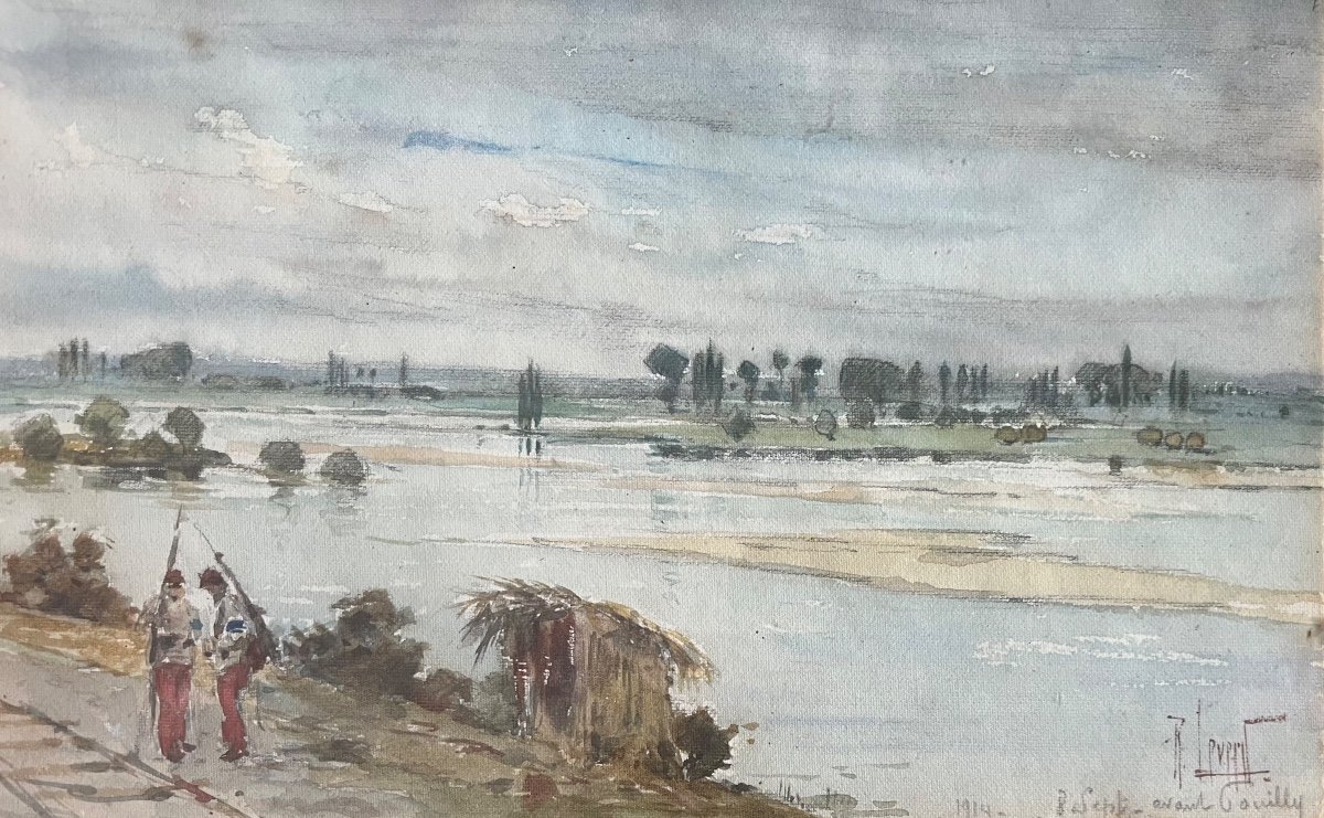 Tableau Guerre 14-18 Aquarelle Signée René Levert Ou Leverd ( 1872-1938)-photo-3