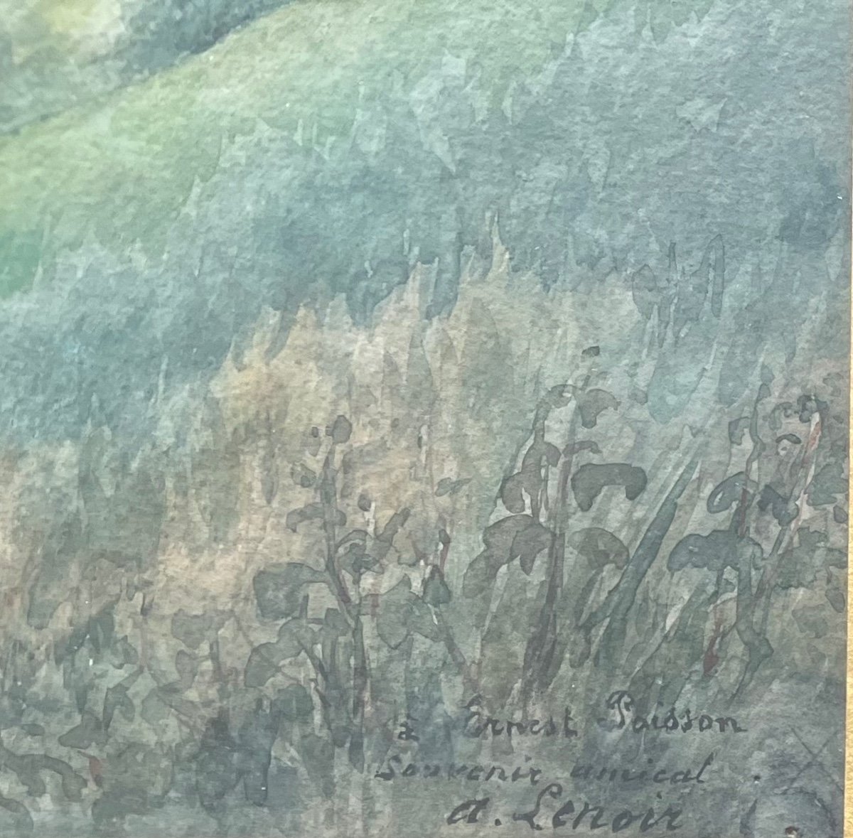 Tableau ancien Paysage De Campagne Au Bord De L’eau Aquarelle  Signée  Lenoir-photo-4