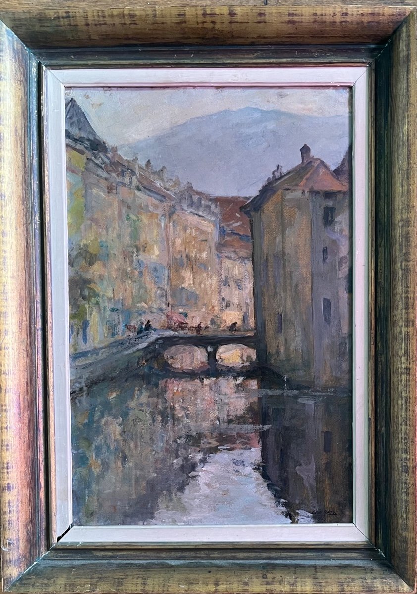 Tableau paysage  Haute Savoie Vue D’annecy Peinture Signée Et Datée Léon Hatot-photo-3