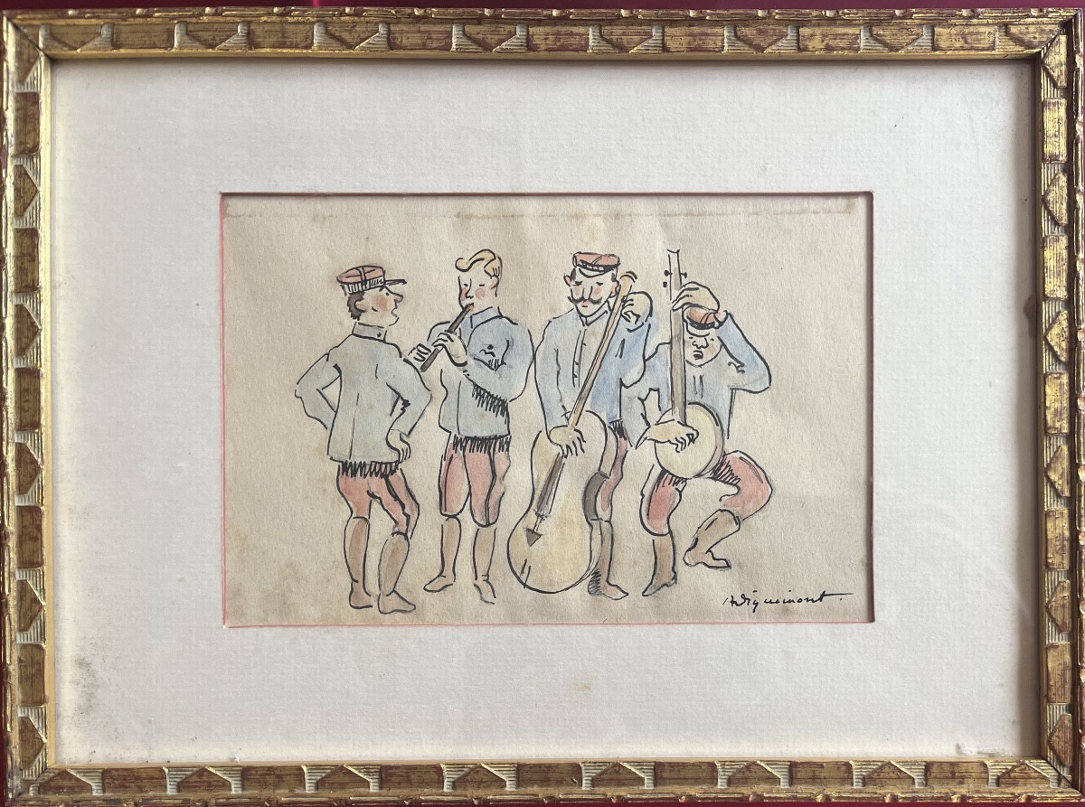 Painting Music Military Musicians Watercolor Signed André Dignimont-photo-2