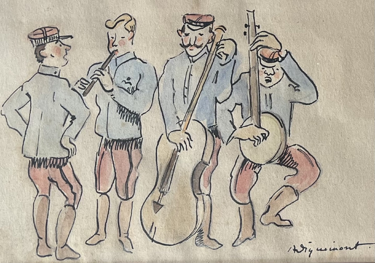 Painting Music Military Musicians Watercolor Signed André Dignimont-photo-3