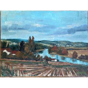 Country Landscape Painting Signed Lucien Crochepeyre 1928-2000