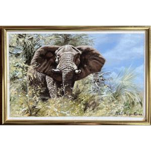 Paul Augustinus Born 1952 - Neo Realism Danish Africa Animal Elephant Portrait