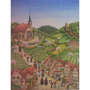 Naive Painting Alsace French Naive School Dated 1981 Painting Signed Danielle Relev ... ?