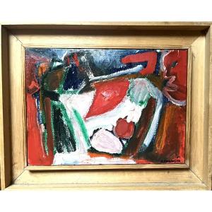 Abstract Painting Composition Lyrical Abstraction Painting Signed Guy Bezançon 1942-2023