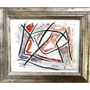 Old Painting Lyrical Abstraction Painting Signed Guy Bezançon 1942-2023