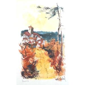 Tableau Paysage Cote d'Azur Ramatuelle Saint-tropez Peinture Gouache Signée Robert Delval