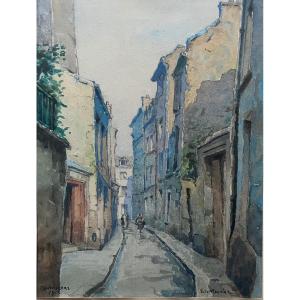 Painting Paris Montmartre Watercolor Signed And Dated Victor Maunier 1948