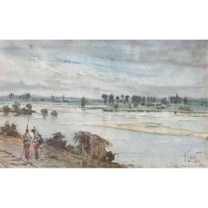 Tableau Guerre 14-18 Aquarelle Signée René Levert Ou Leverd ( 1872-1938)