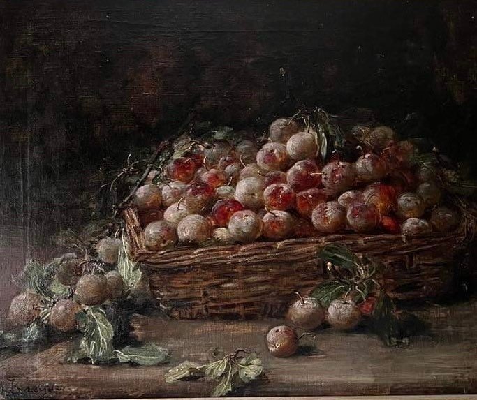 Alexis Kreyder (1839-1912) - "plum Basket" Hst Signed - 54x73 Cms