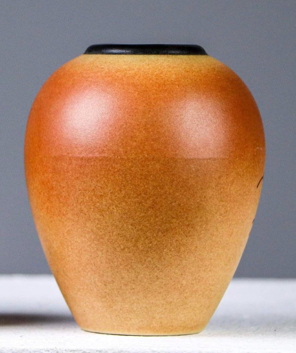 Ciboure, Rare Ovoid Vase With Orange Background With Pelotari Decor, Rf Stamp, Signed Rlc, H: 10 Cms-photo-1