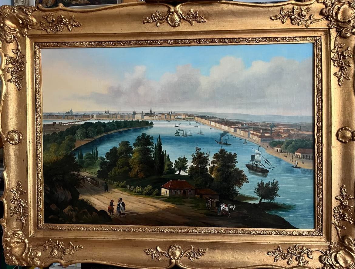 "the Port Of Bordeaux", German School Of The 19th Century, Hst Glued On Cardboard, 63x42.5 Cm