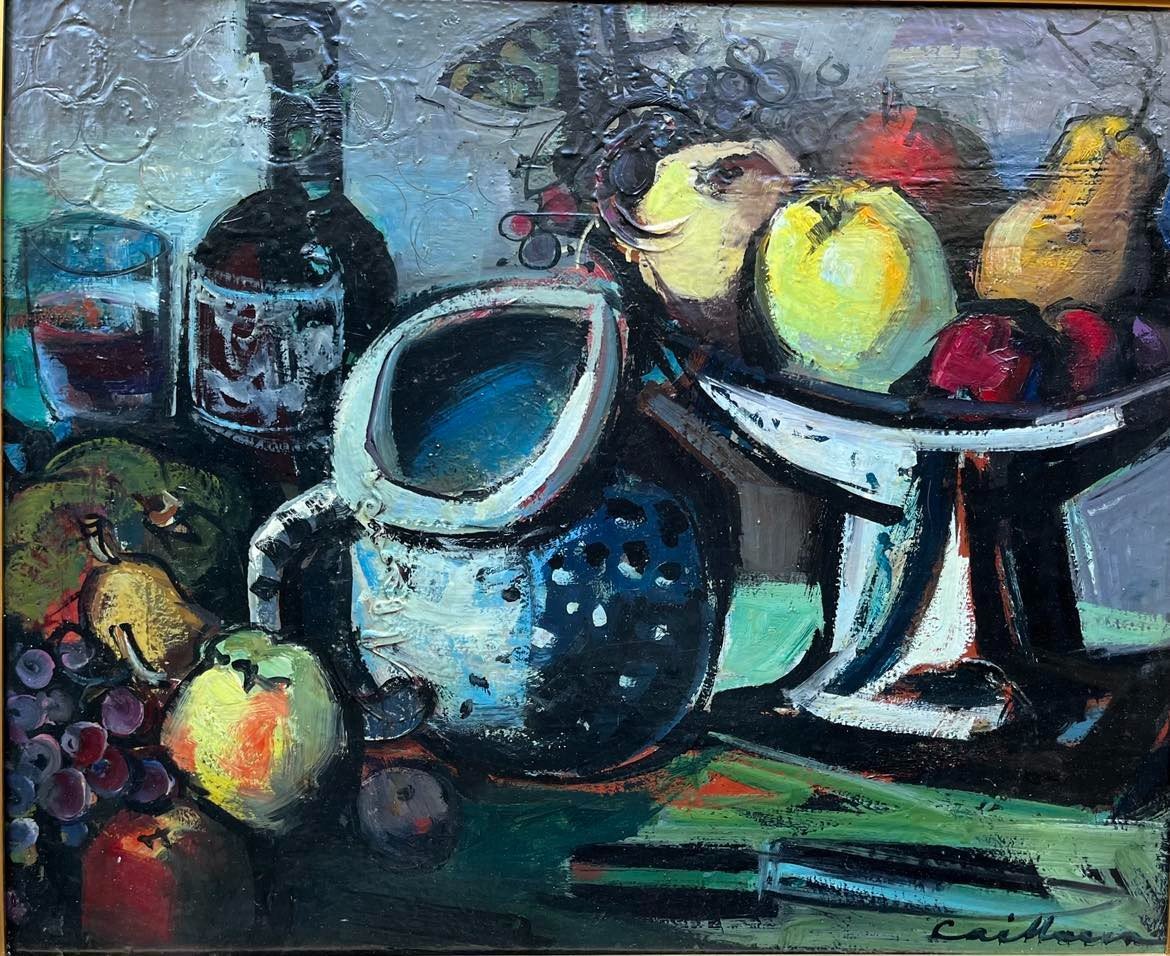 Rodolphe Caillaux "Nature morte expressionniste" - Pays basque- Huile/panneau signée 50 x 61 cm