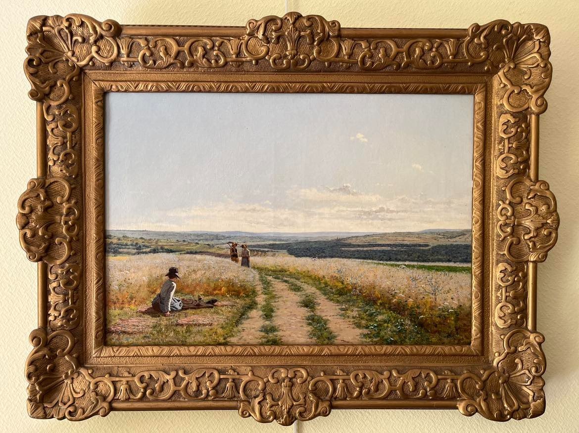 Jean-ferdinand Monchablon (1855-1904) "peasant Scene" Oil On Canvas Signed (1887) 38x55 Cm-photo-2