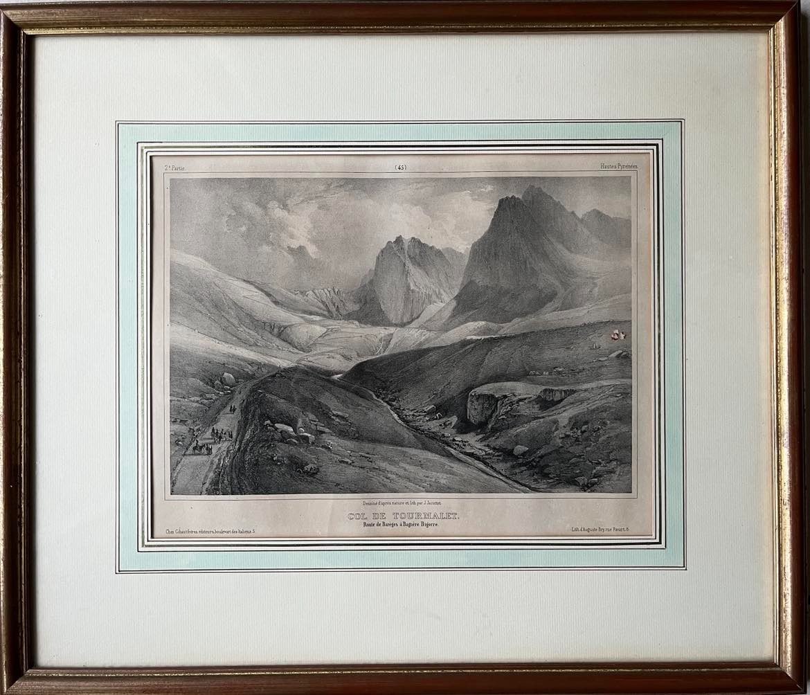 2 Lithographies anciennes "Gavarnie et  Tourmalet"- Pyrénées - Encadrées sous verre - 32x25 cm -photo-1