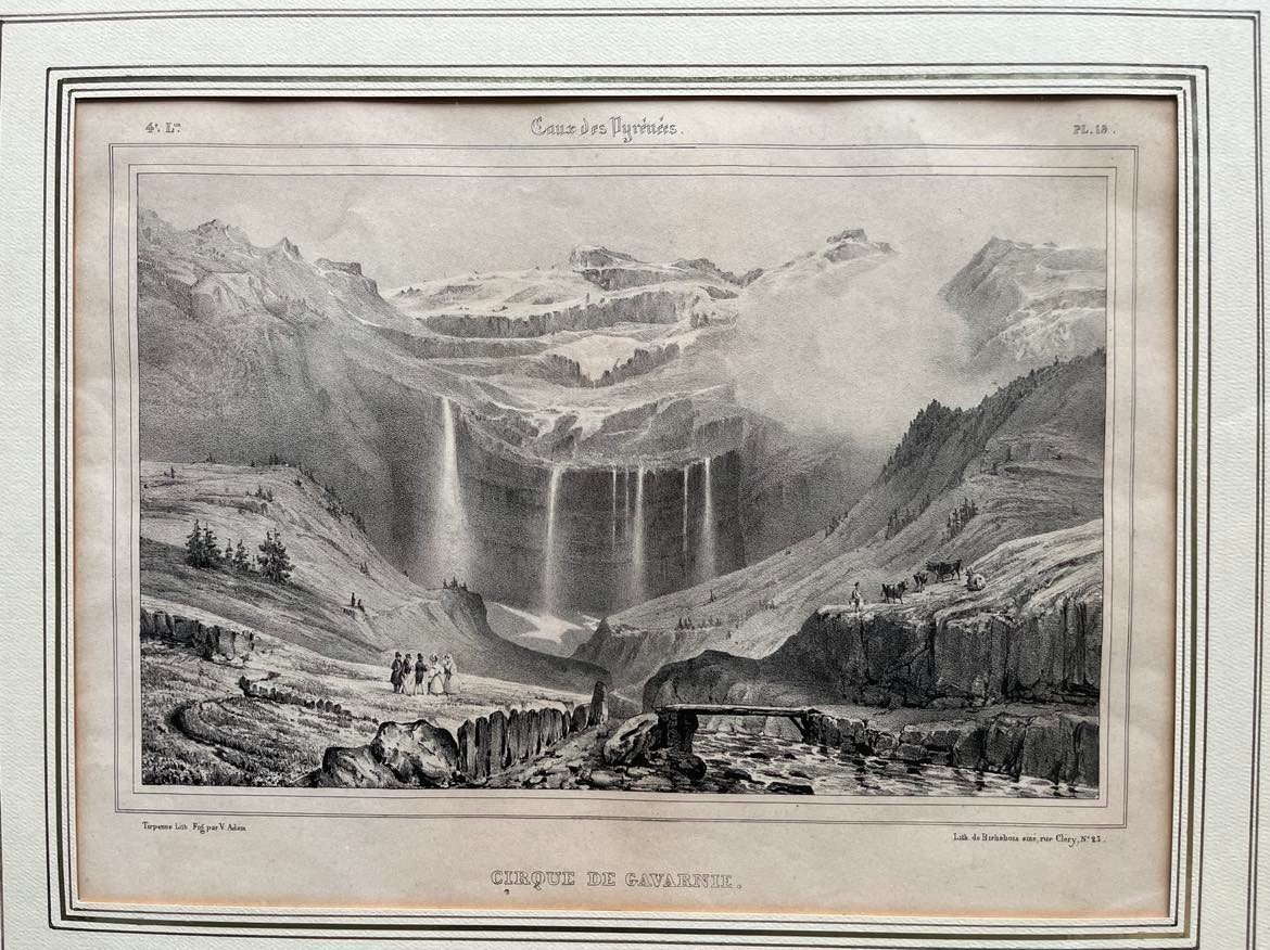 2 Lithographies anciennes "Gavarnie et  Tourmalet"- Pyrénées - Encadrées sous verre - 32x25 cm 