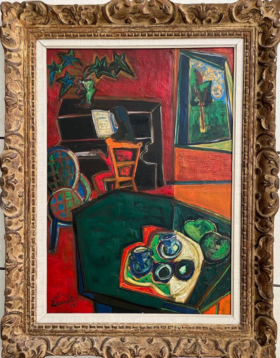 Gabriel Zendel (ježov 1906 – Paris 1992) “interior With Piano - 1946” Signed Oil/canvas  65x46 -photo-2