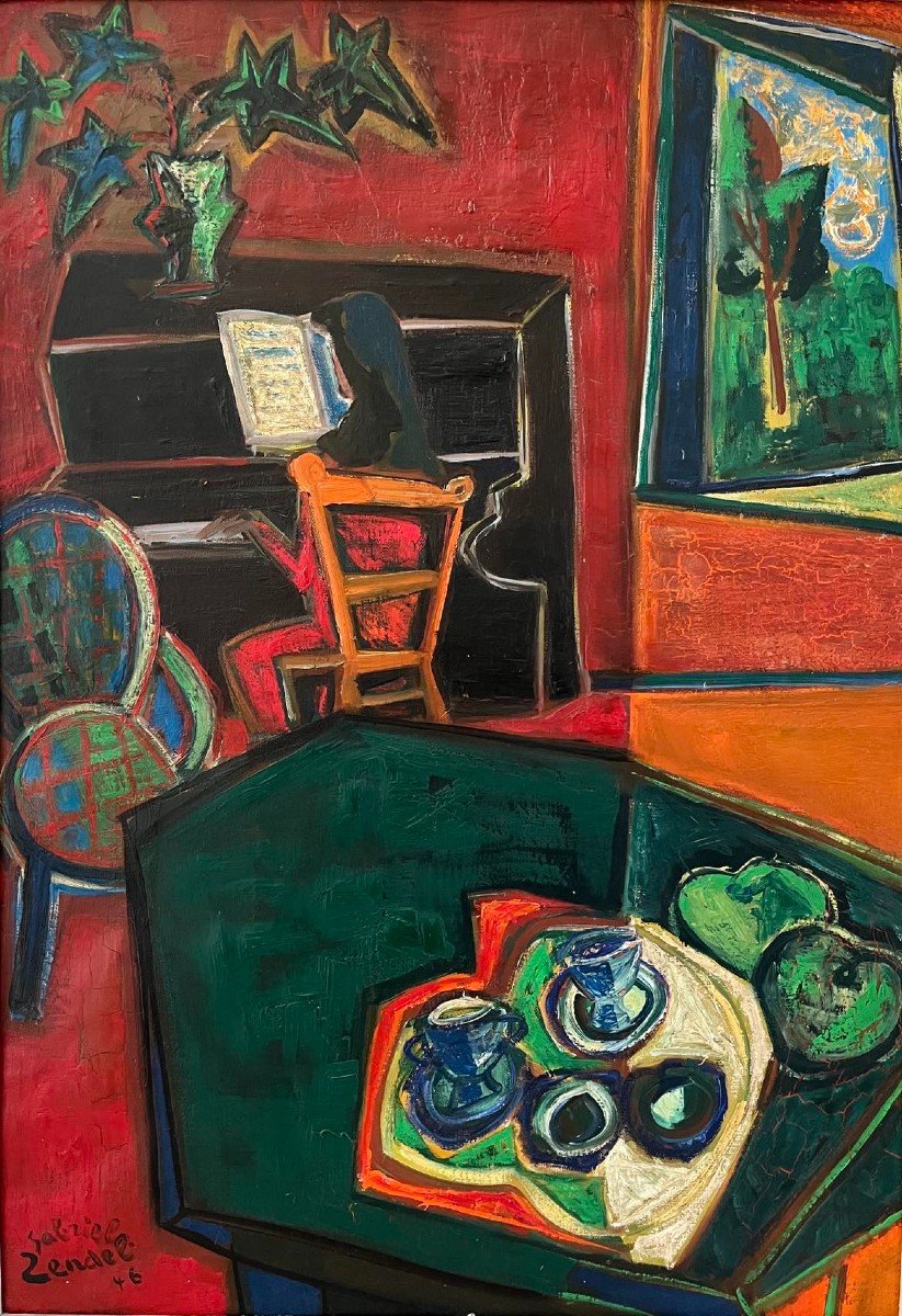 Gabriel Zendel (ježov 1906 – Paris 1992) “interior With Piano - 1946” Signed Oil/canvas  65x46 