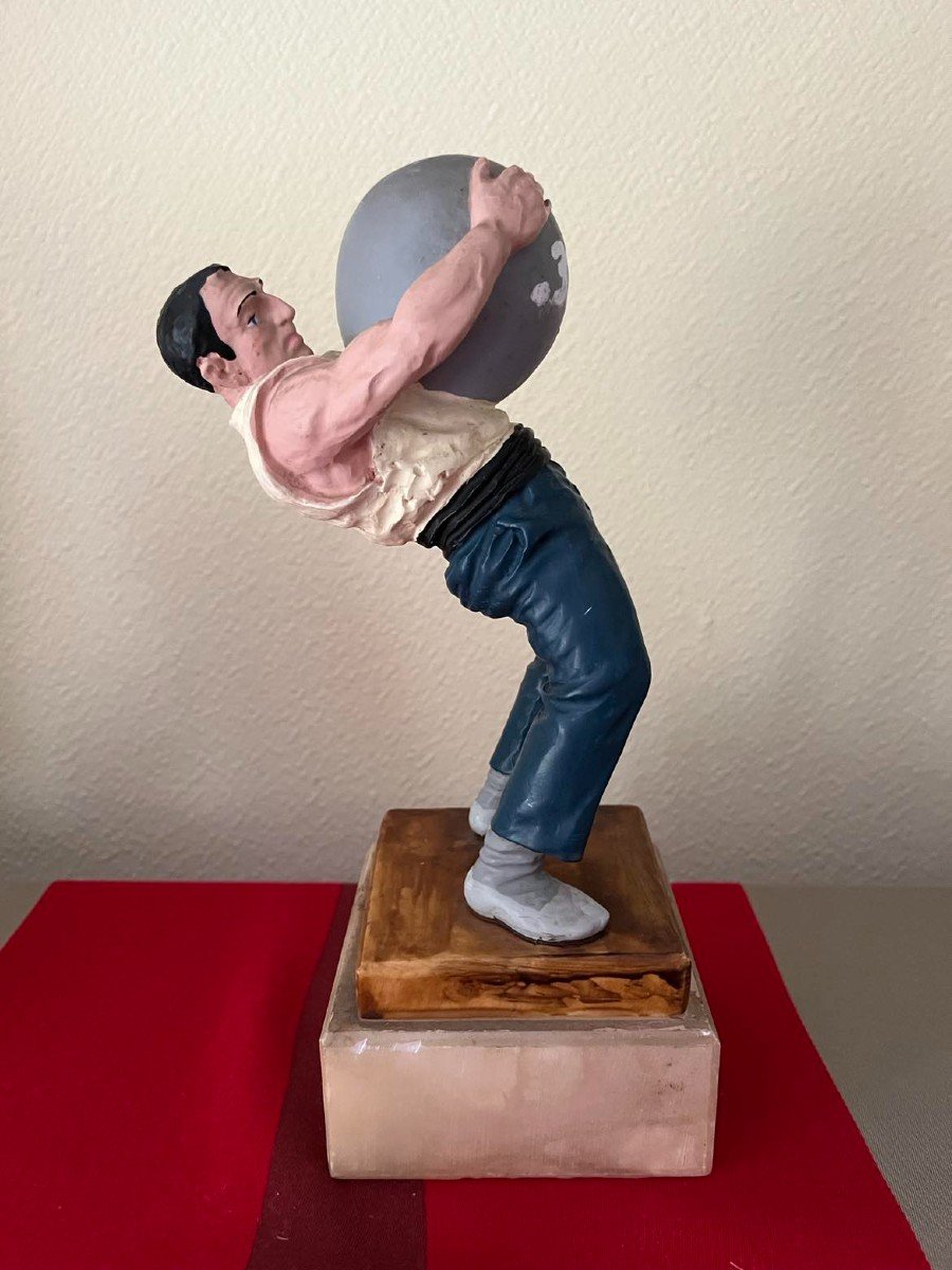 Resin Figurine On Marble Base, Commemoration Of The Basque Force Gala, Circa 1960, H: 28 Cm-photo-3