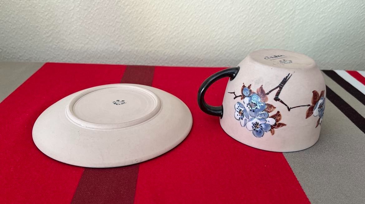 Ciboure, Basque Stoneware, Cup And Saucer With Apple Blossom Decor, Carmen Fischer, Rfciboure-photo-2