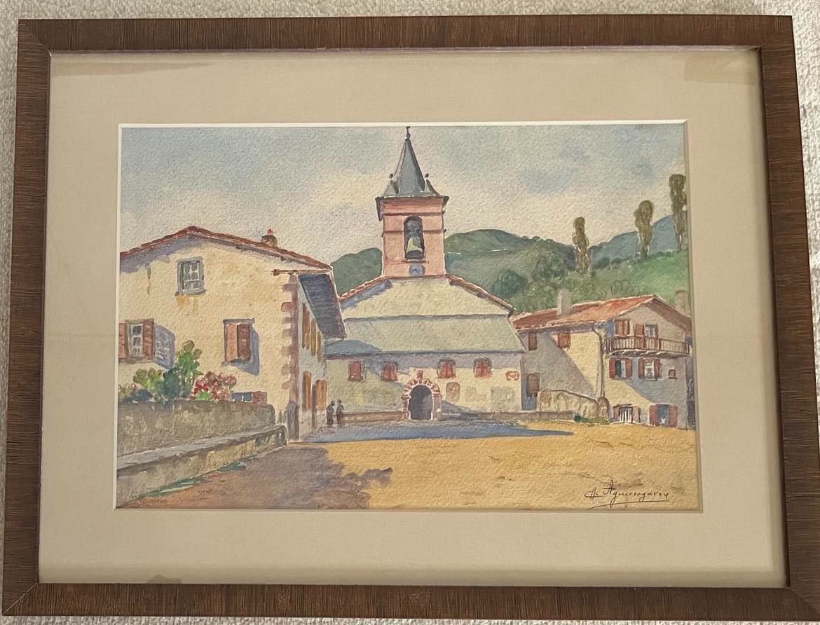 Charles d'Aguerregaray (1895-1936) "les Aldudes, Basque Country", Signed Watercolor 24x34.5 Cm-photo-2