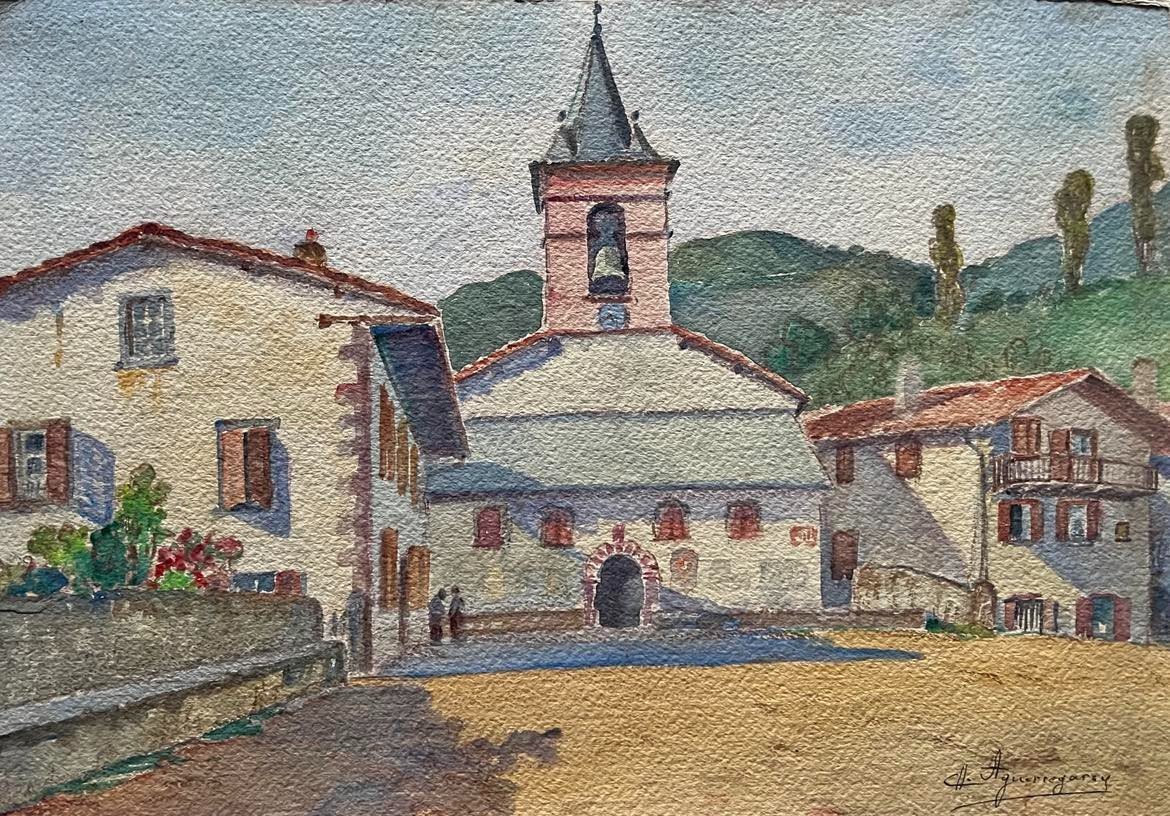 Charles d'Aguerregaray (1895-1936) "Les Aldudes, Pays basque", aquarelle signée 24x34,5 cm