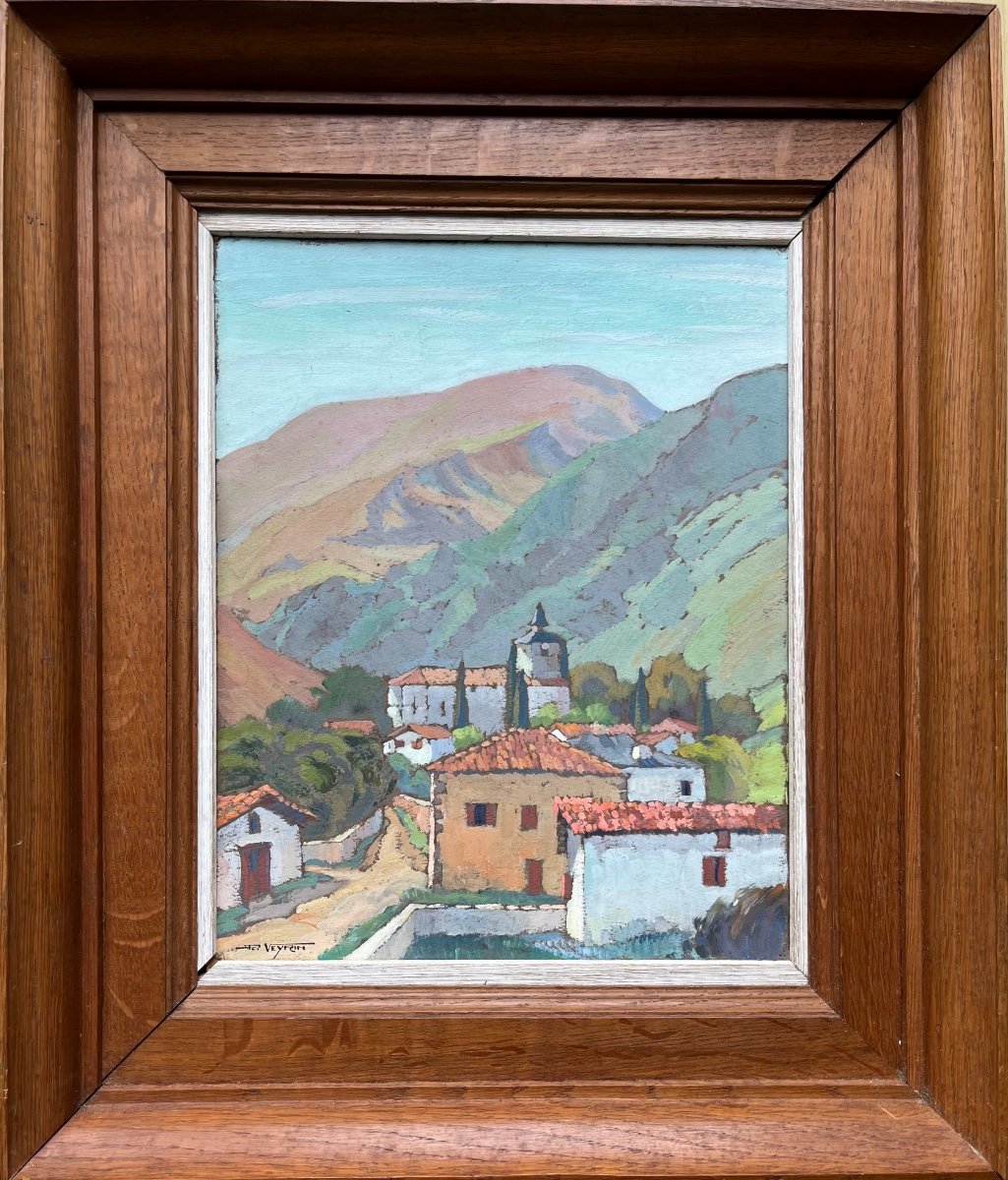 Philippe Veyrin (1900 - 1962) “view Of Ixtassou - Basque Country” Oil On Cardboard 33 X 26 Cm-photo-2