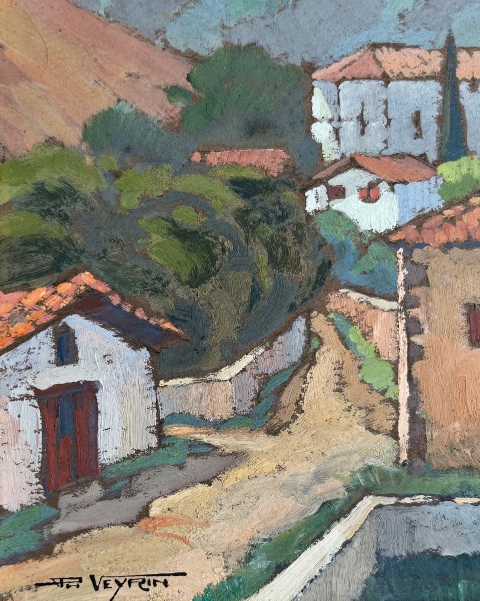 Philippe Veyrin (1900 - 1962) “view Of Ixtassou - Basque Country” Oil On Cardboard 33 X 26 Cm-photo-3