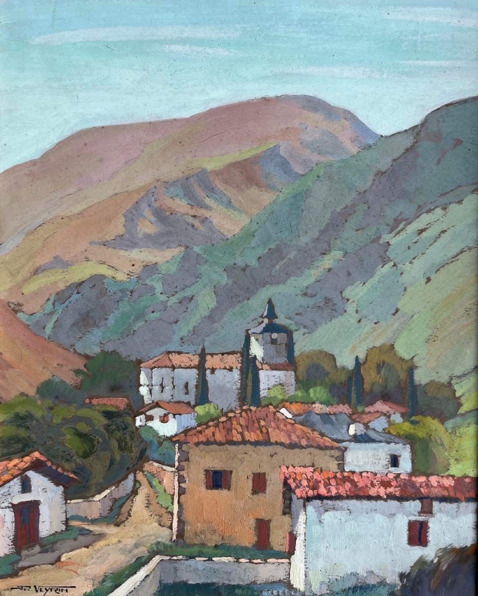 Philippe Veyrin (1900 - 1962) “view Of Ixtassou - Basque Country” Oil On Cardboard 33 X 26 Cm