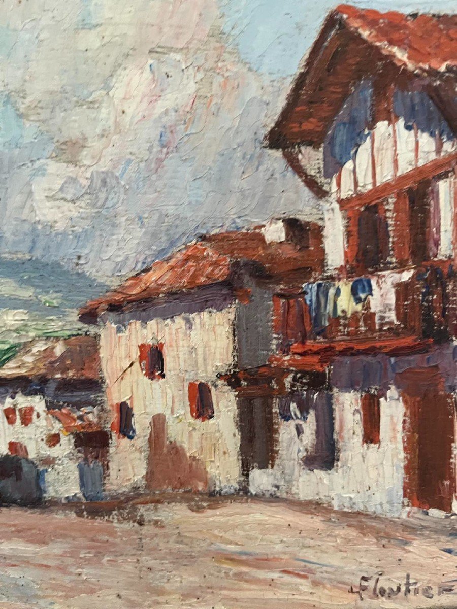 Louis FLOUTIER (1882 - 1936)  "L’église de Bidart animée - Pays basque"  HSP signée 26x18,4 cm-photo-4