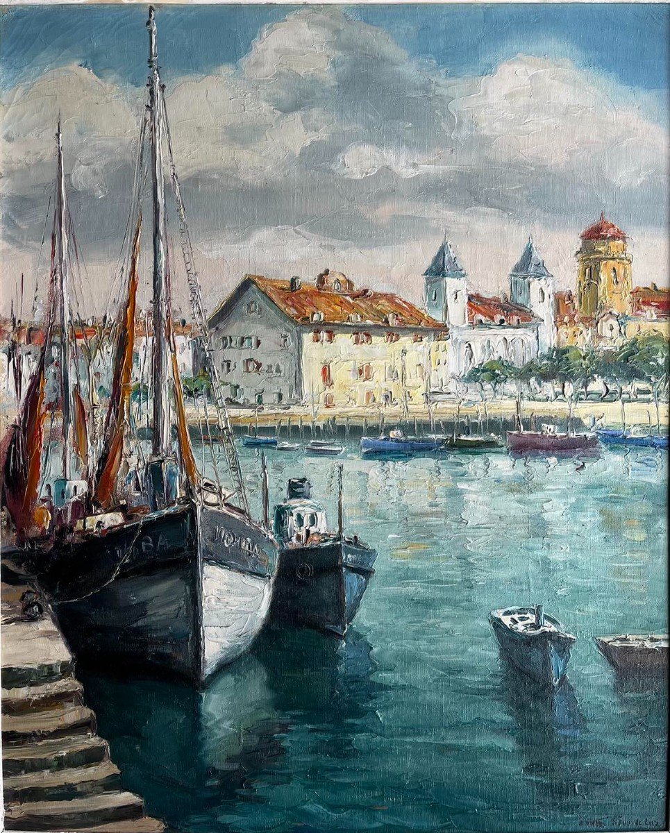 JIVA  (1907-1974)  "Saint-Jean-de-Luz - Pays basque" HST signée et titrée au dos 61x50 cm -photo-2