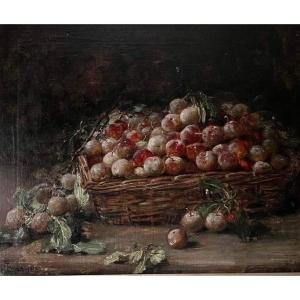 Alexis Kreyder (1839-1912) - "Panier de prunes" HST signée - 54x73 cms