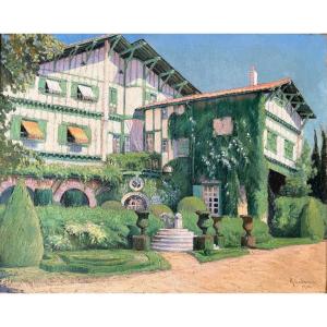 Jean CALAME (1890-1973) - "Villa Arnaga - Cambo-les Bains - Pays Basque" HST (1922) - 60x73 cms