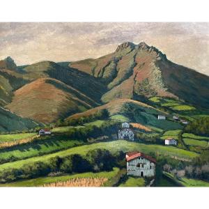 Pierre Labrouche (1876-1956) "surroundings Of Sare, Basque Country" Oil On Panel Signed, 44x36 