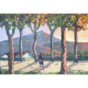 Jean Etcheverrigaray (1877-1952) "the Rhune From Urrugne, Basque Country" Panel Signed 27x19 Cm