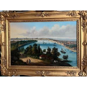 "the Port Of Bordeaux", German School Of The 19th Century, Oil Glued On Cardboard 42.5 X 63 Cm