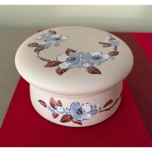 Ciboure, Basque Stoneware, Flowering Branches Candy Box, Rf Stamp, Signed C. Fischer, D: 11 Cm