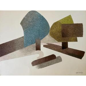 Arlette Martin (1924-2020) - Set Of 4 Signed Gouaches On Paper - 65x50 Cm