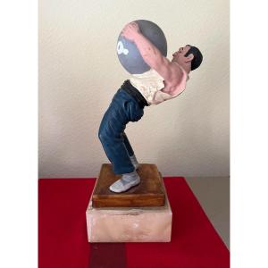 Resin Figurine On Marble Base, Commemoration Of The Basque Force Gala, Circa 1960, H: 28 Cm