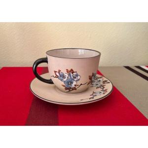 Ciboure, Basque Stoneware, Cup And Saucer With Apple Blossom Decor, Carmen Fischer, Rfciboure