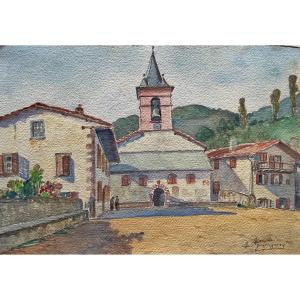 Charles d'Aguerregaray (1895-1936) "Les Aldudes, Pays basque", aquarelle signée 24x34,5 cm