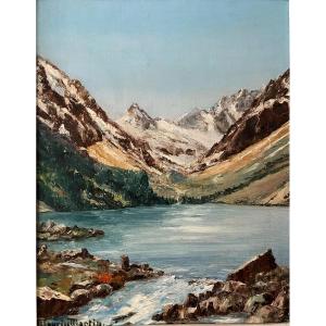  Maurice Martin (1894 -1978) - Lake Of Gaube And Vignemale - Pyrenees (1953) Oil/panel 24x19 Cm