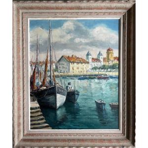 Jiva (1907-1974) "saint-jean-de-luz - Basque Country" Oil/canvas Signed And Titled  61x50 Cm 