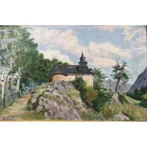 Raoul Quenioux (1865 – 1949) Notre-dame De Pietat Chapel In Saint Savin-pyrénées - Panel 27x41